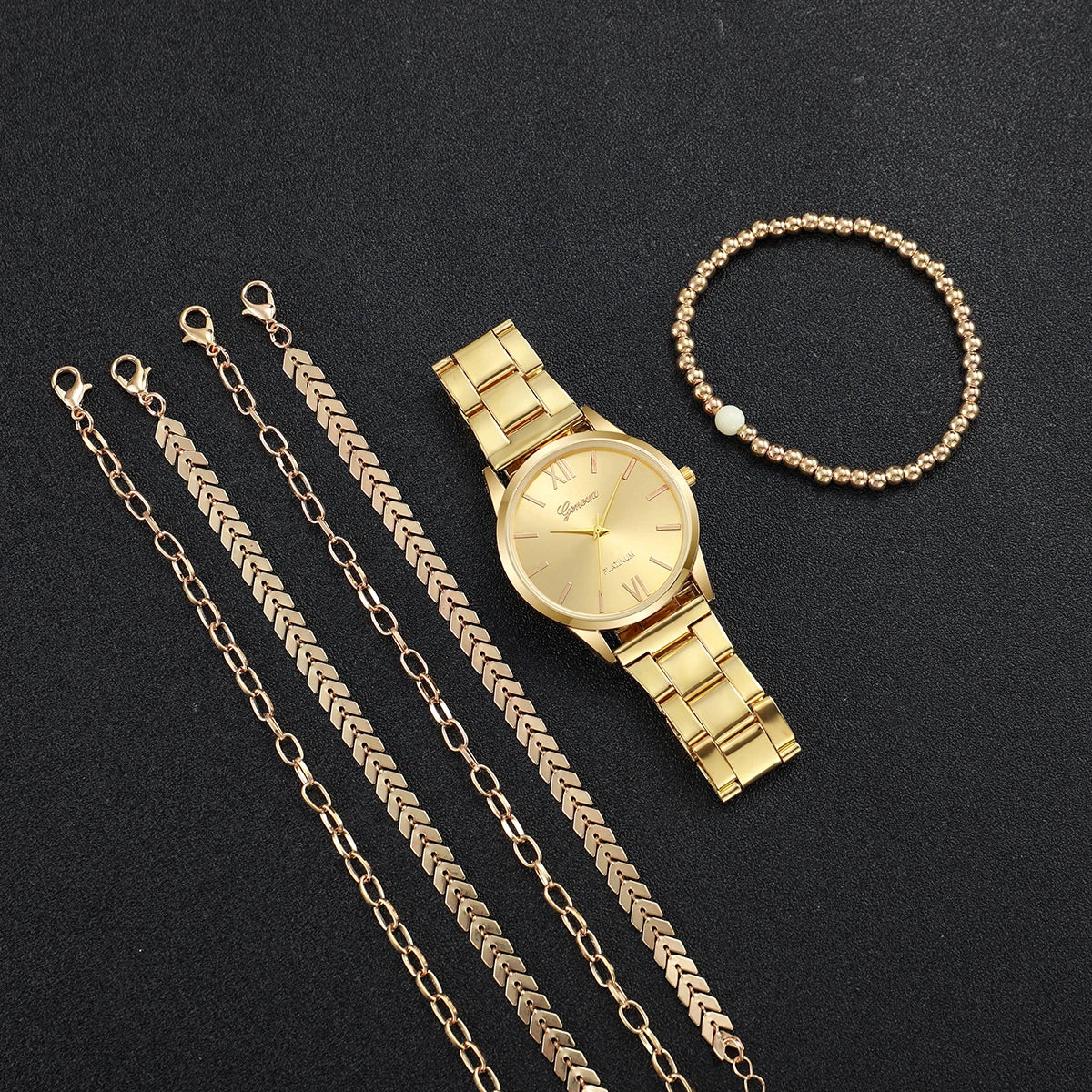 GoldenGlam – 3/6PCS Women's Gold Watch & Bracelet Set