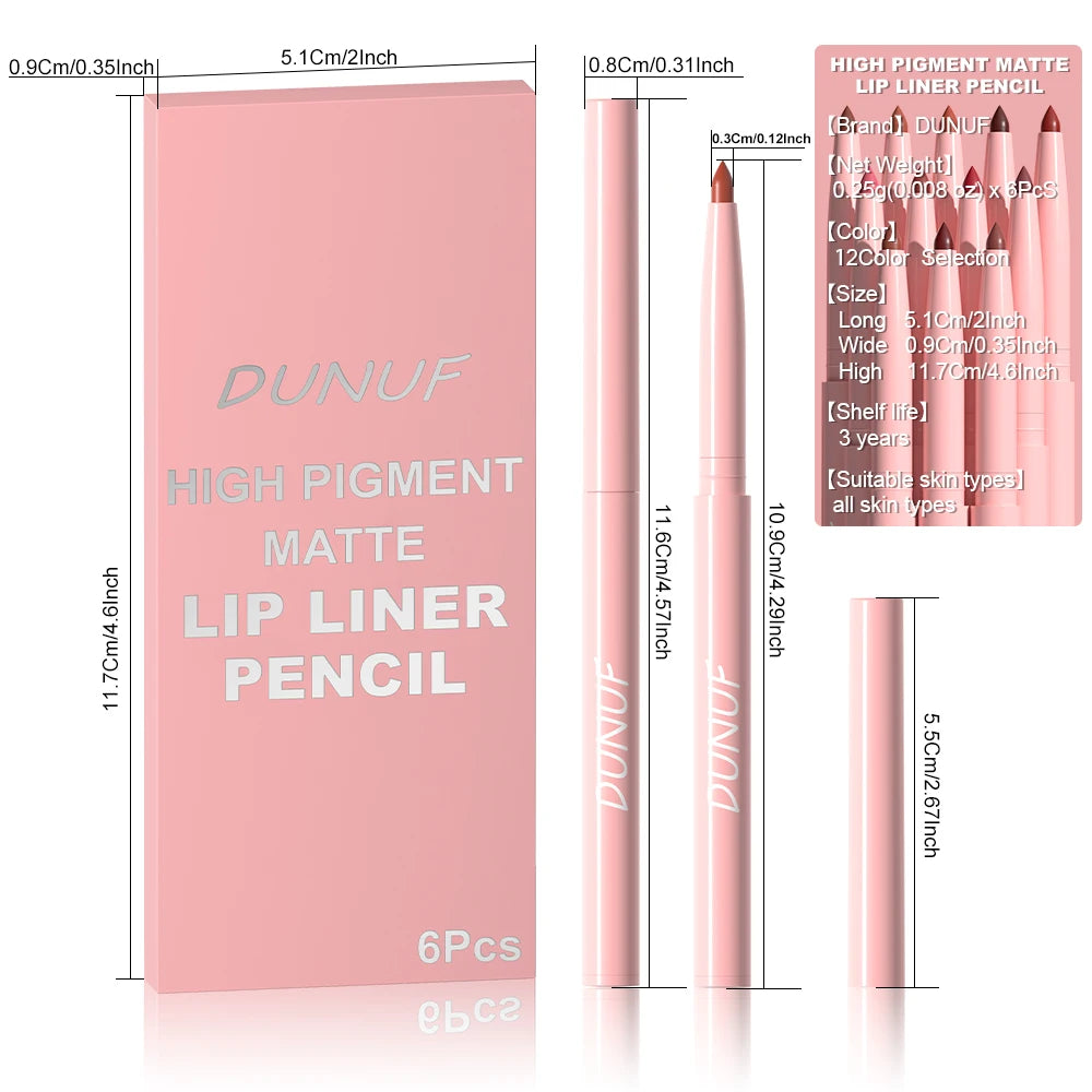 LineLuxe β 6PCS Waterproof Long-Lasting Lip Liner Pen Set
