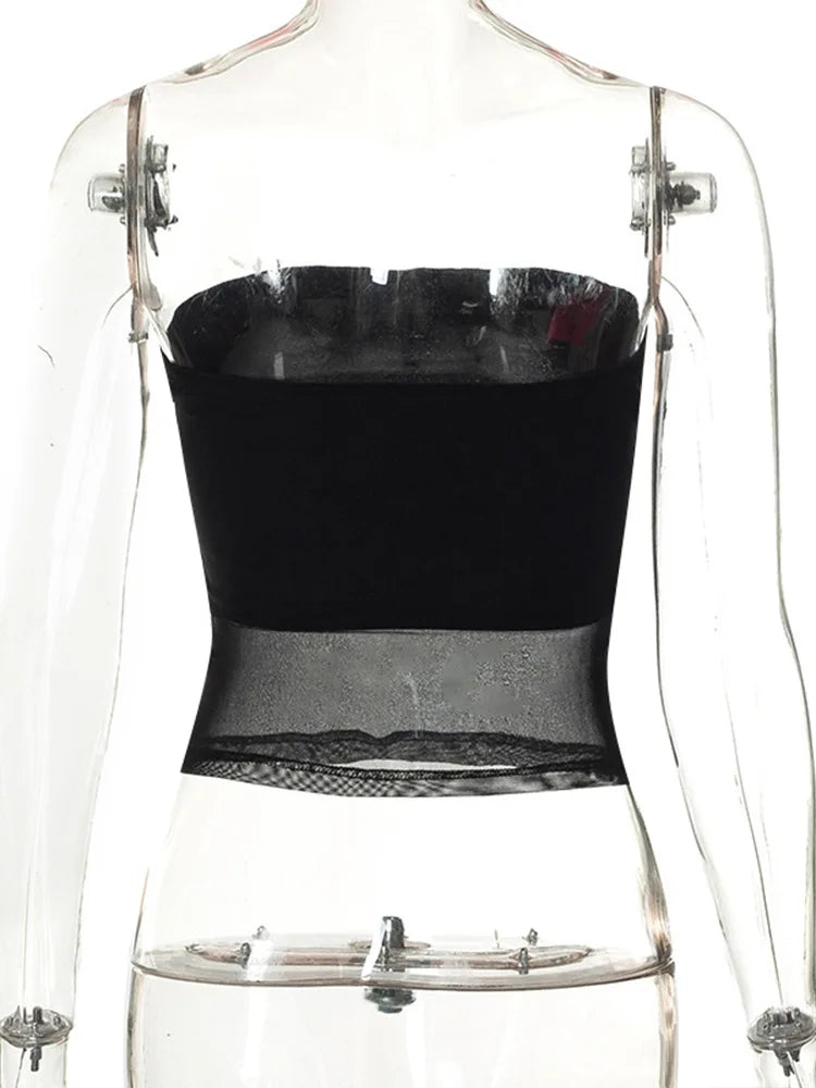 Mesh Corset Black Crop Top β Sexy Off-Shoulder Sleeveless