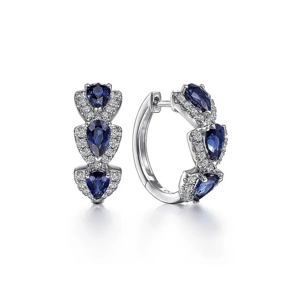 925 Sterling Silver Blue Zirconia Hoop Earrings β Elegant Wedding & Party Jewelry