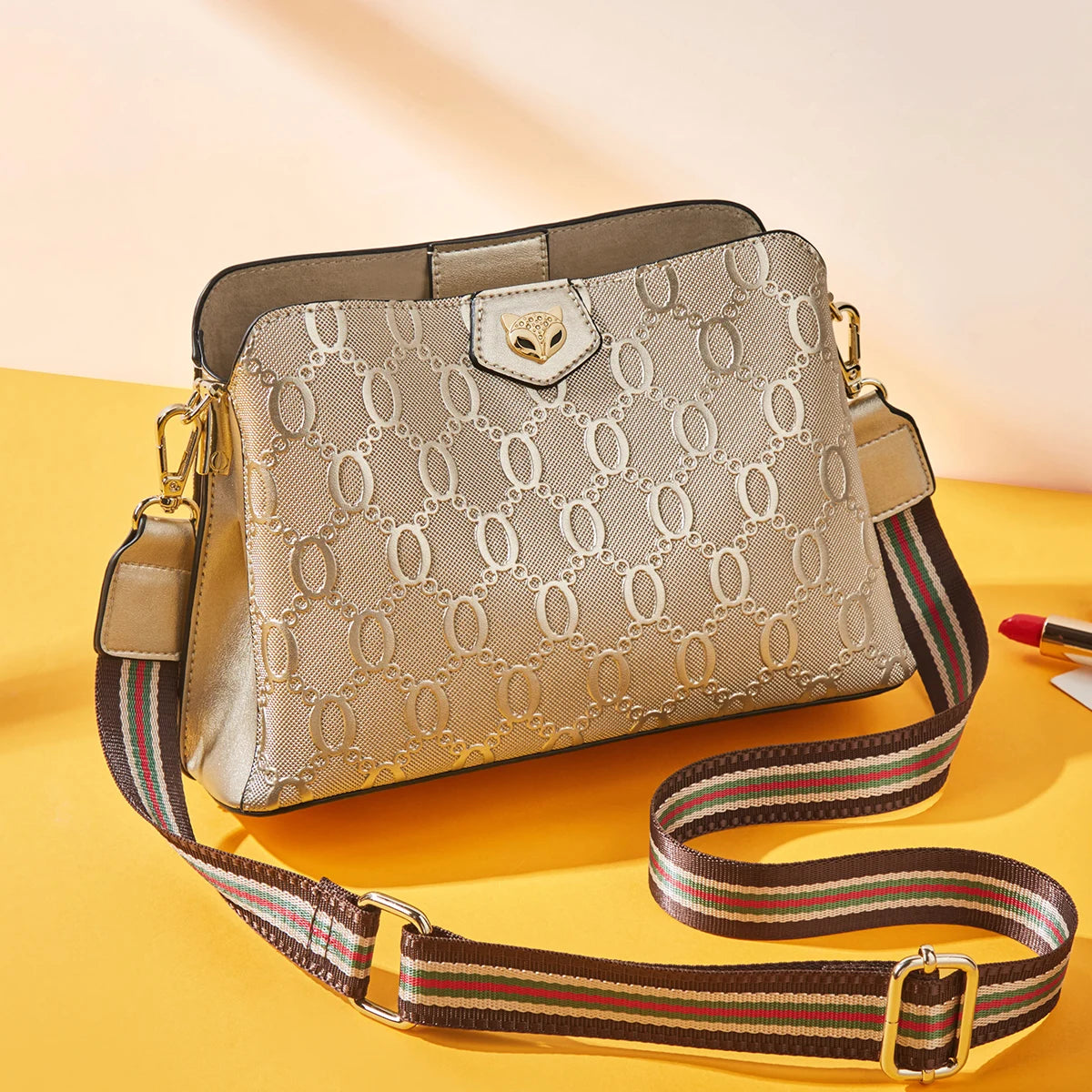 FOXER Luxe β Monogram Leather Shoulder Crossbody Bag