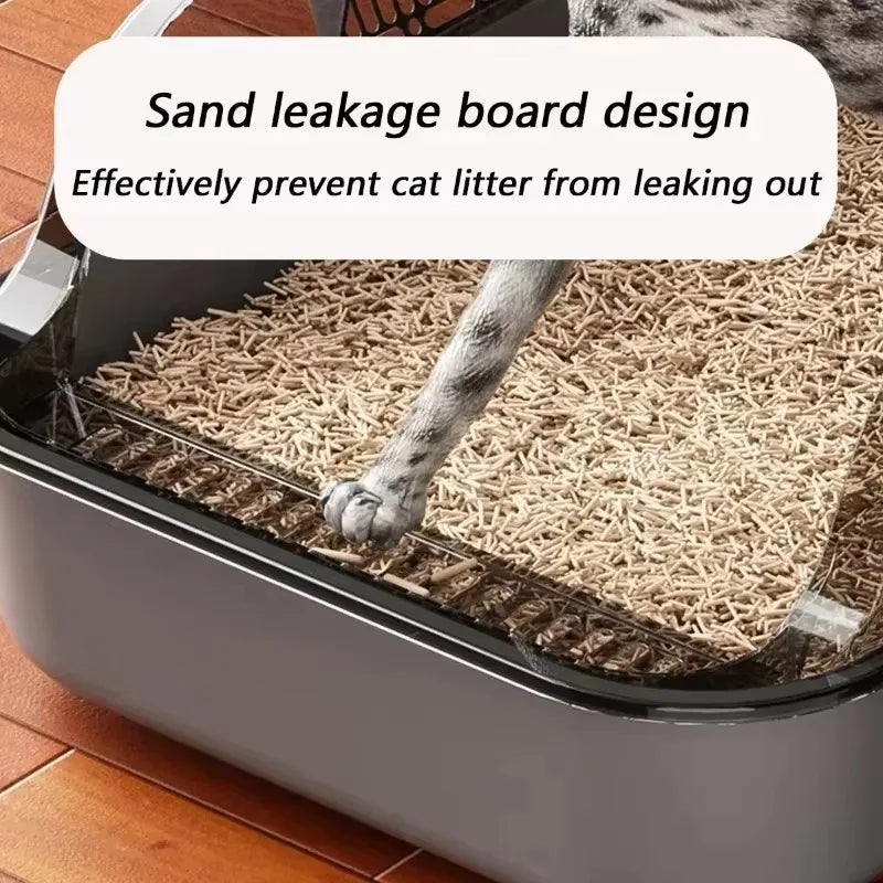 Semi-Closed Cat Litter Box β Large Non-Stick Splashproof Toilet with Removable Tray