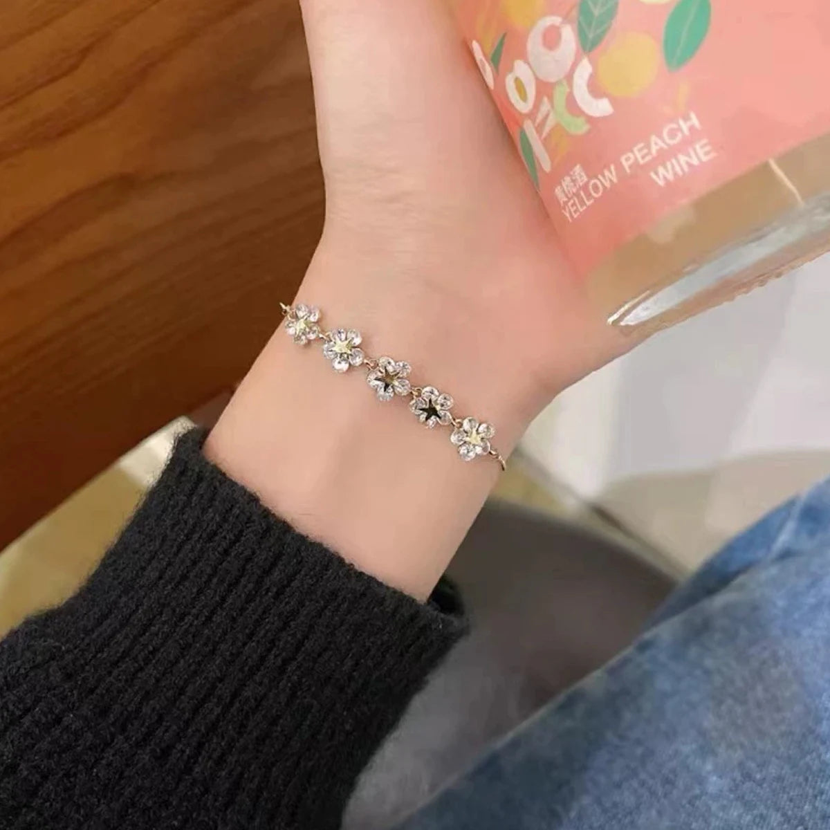 Luxury Flower & Butterfly Rhinestone Bracelet β Chic Korean-Inspired Jewelry