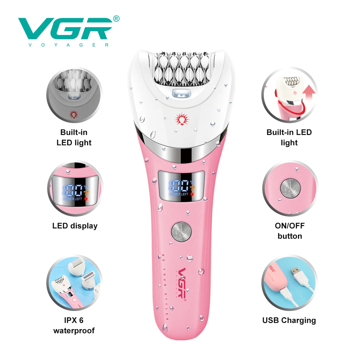 VGR V-759 5-in-1 Waterproof Electric Hair Trimmer & Epilator for Women