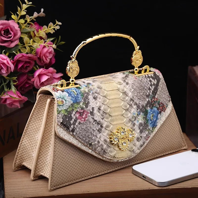 ViperLuxe β 2025 Snake-Print Leather Crossbody Shell Bag