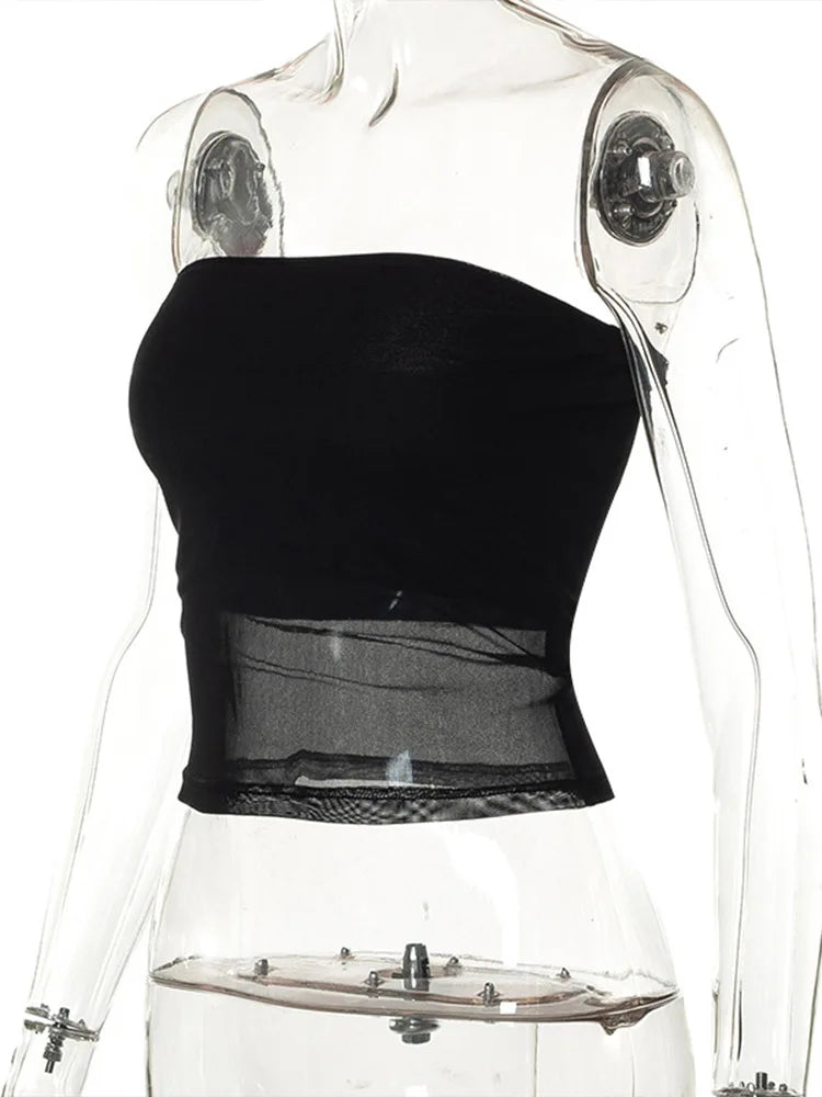 Mesh Corset Black Crop Top β Sexy Off-Shoulder Sleeveless