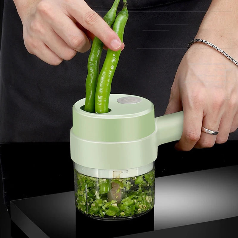 4-in-1 Electric Vegetable Cutter Set β Wireless Food Chopper, Slicer, Peeler & Grinder