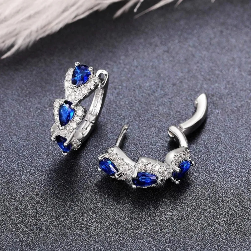 925 Sterling Silver Blue Zirconia Hoop Earrings β Elegant Wedding & Party Jewelry
