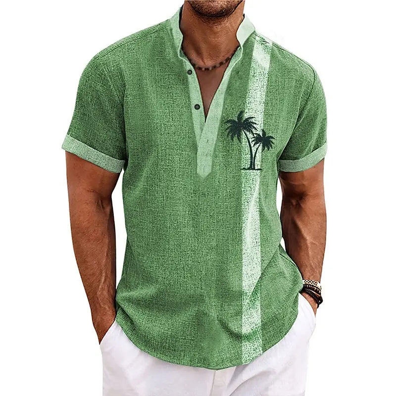CocoWave – Men’s 3D Palm Print Henley Shirt