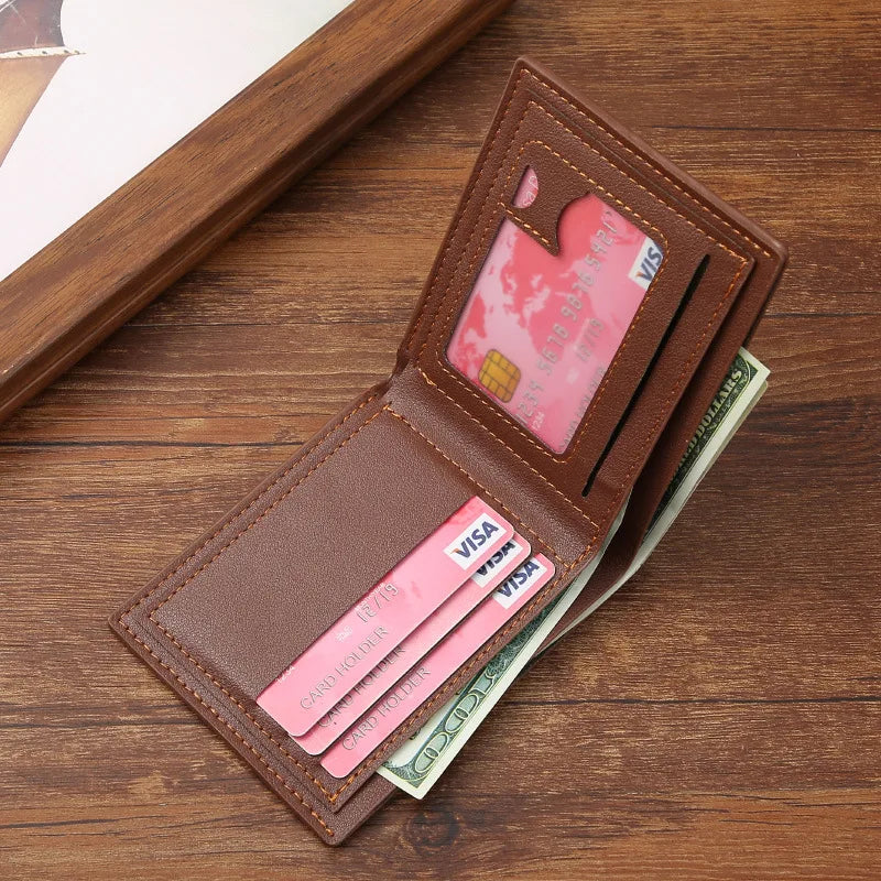 Men’s Slim Bifold Leather Wallet – Money Clip & Multi-Card Holder