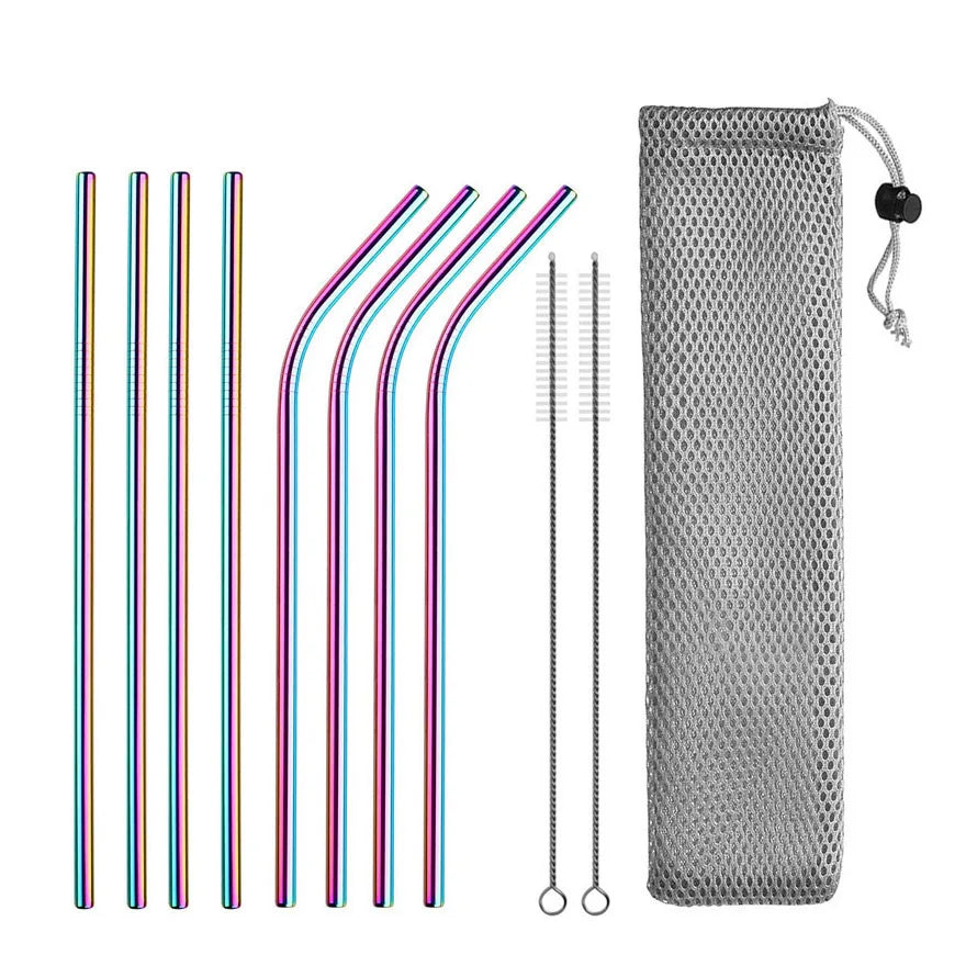 Metal Straws β Reusable 304 Stainless Steel Set with Brush & Pouch