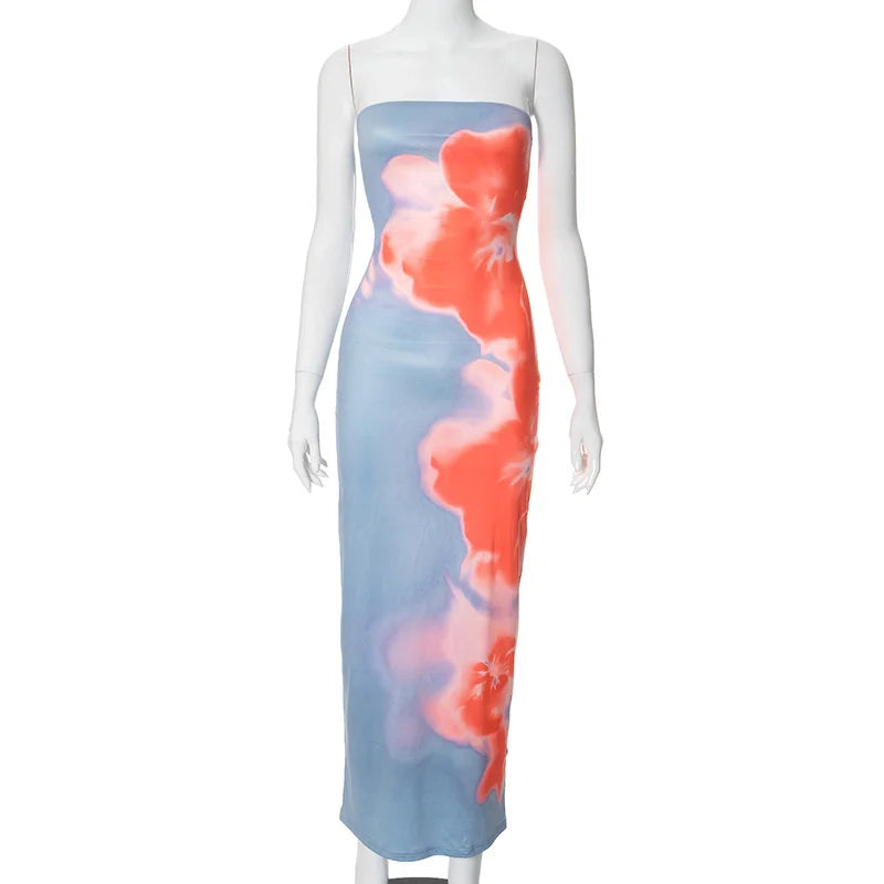 SunMuse β Strapless Print Tube Maxi Dress