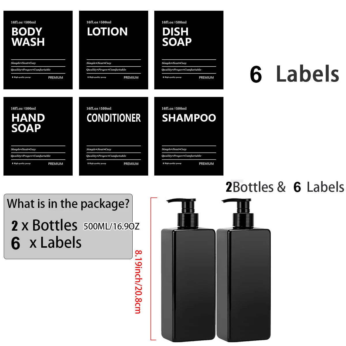Soap Dispenser β 500ml Refillable Bottle with Labels