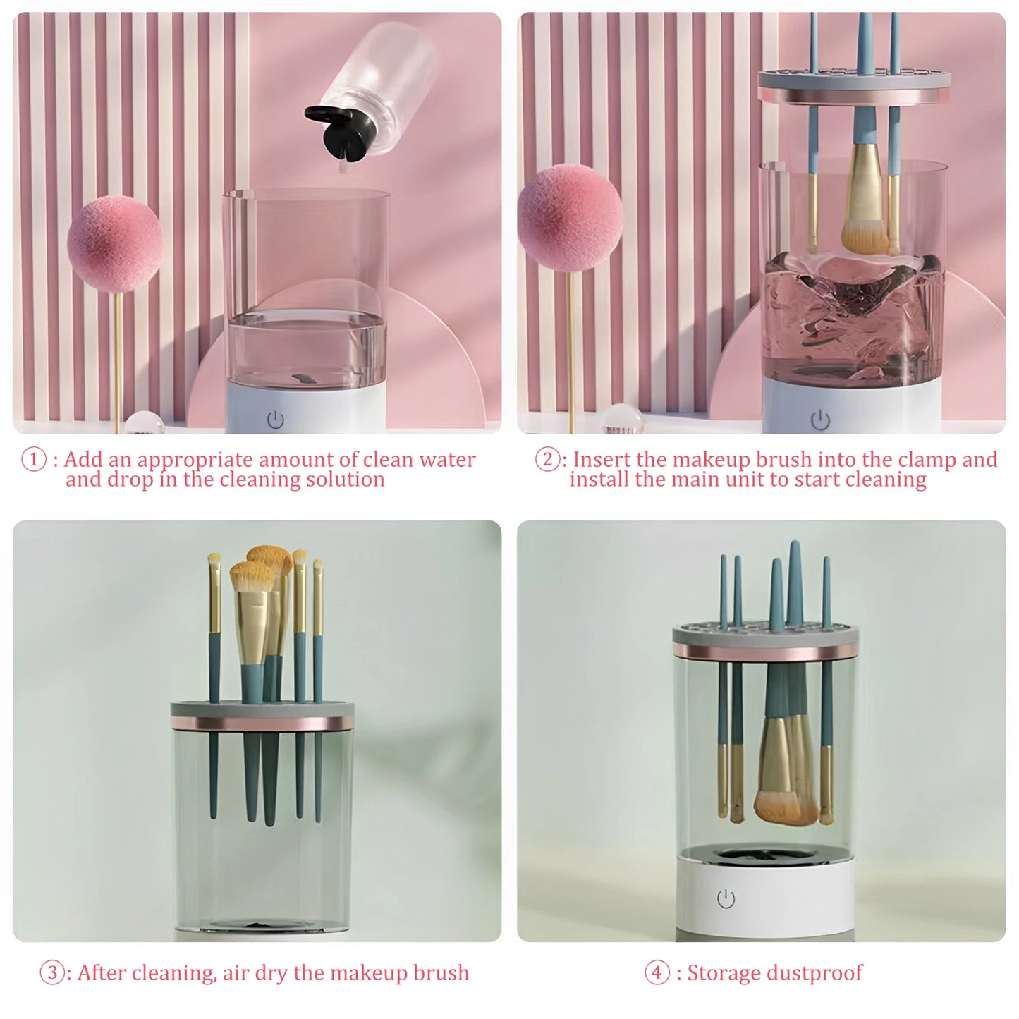USB Electric Makeup Brush Cleaner β 2-in-1 Portable Washer & Drying Rack