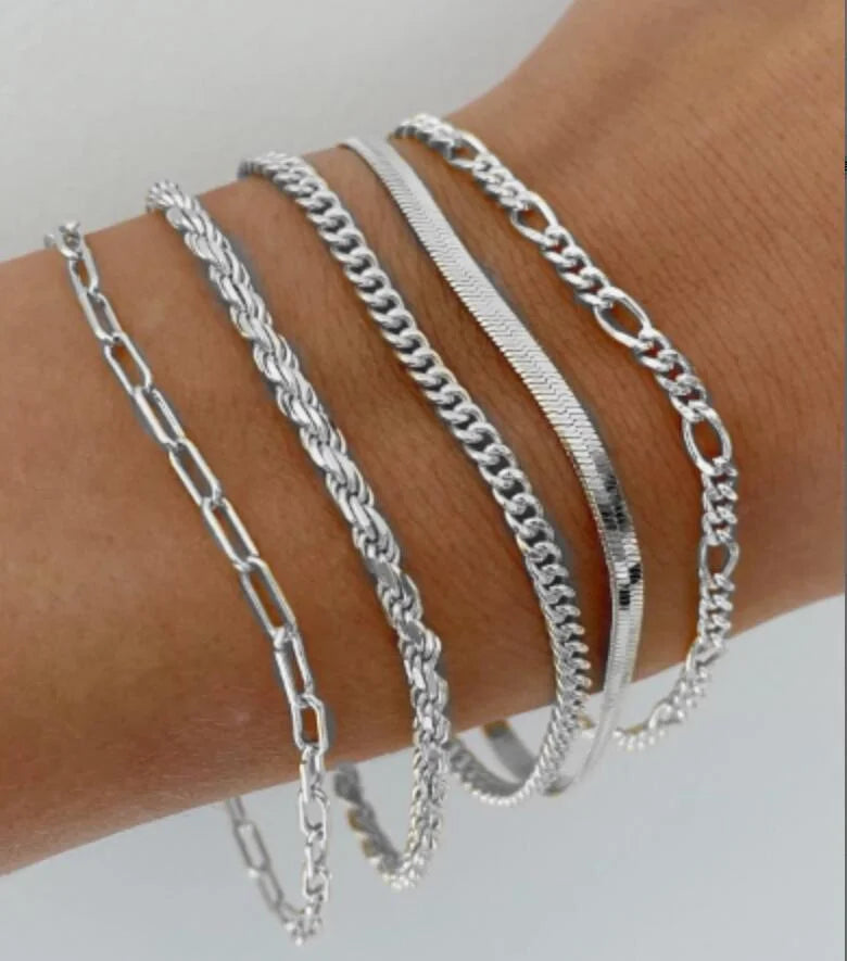 ShineLink β 15PCS Silver Chain & Bead Bracelet Set