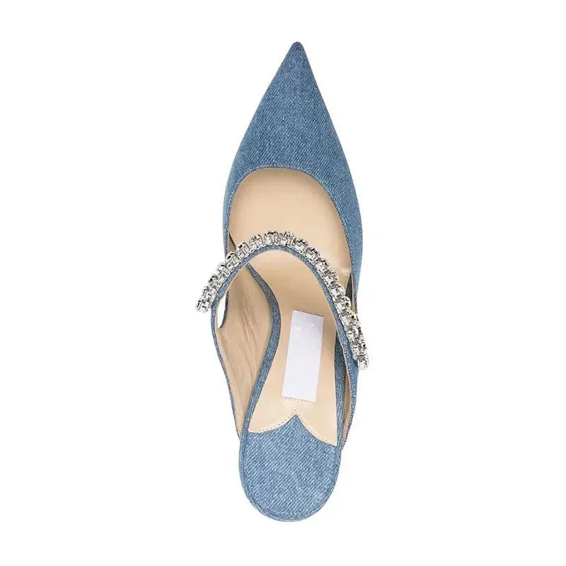 RhinestoneGlow β Pointed Baotou Summer High Heels