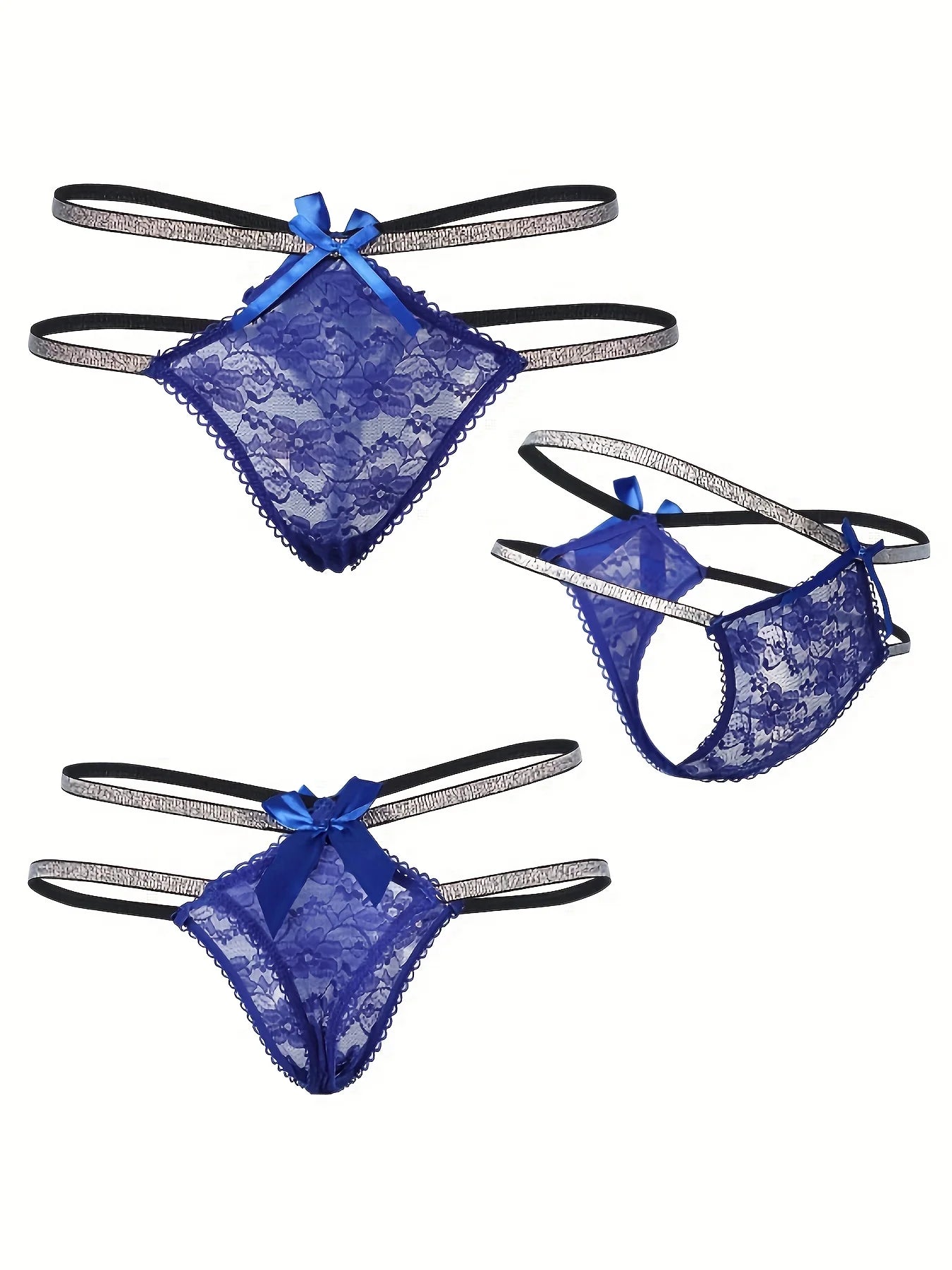 4-Pack Sparkling Silver Ribbon Thongs – Hollow Temptation Lingerie