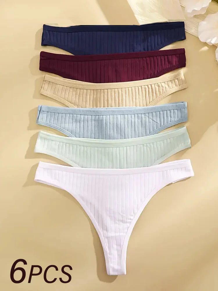 PureLine β 6PCS Women's Cotton Ribbed Thong Set