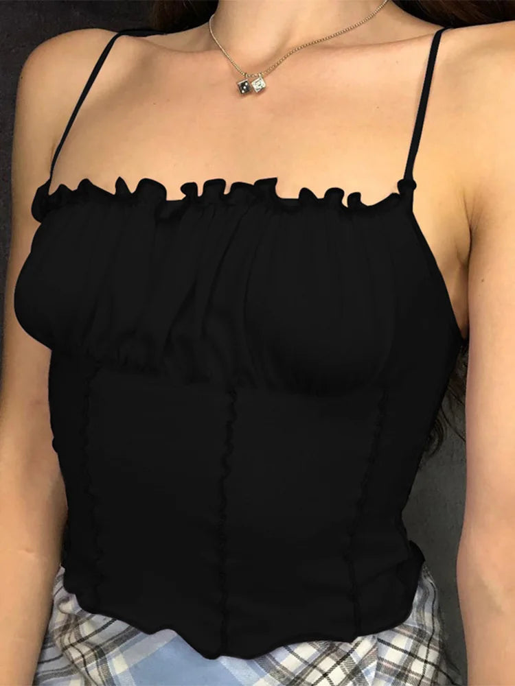 FlirtFrill β Women's Ruffled Strapless Ruched Crop Top