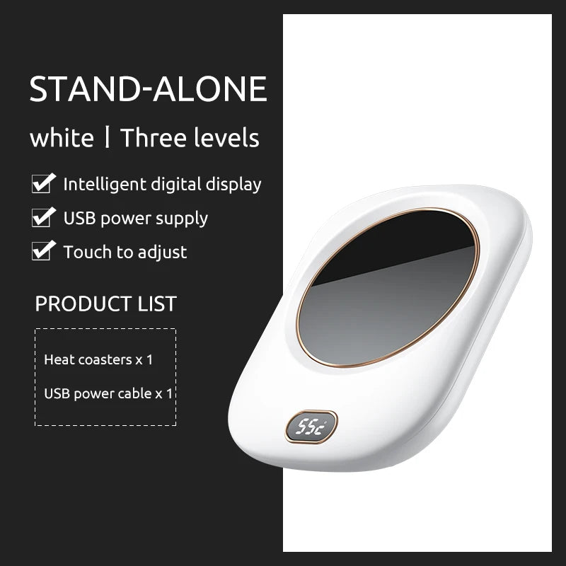 Smart USB Heating Coaster – 3-Temperature Touch Control Mug Warmer (Up to 55°C)
