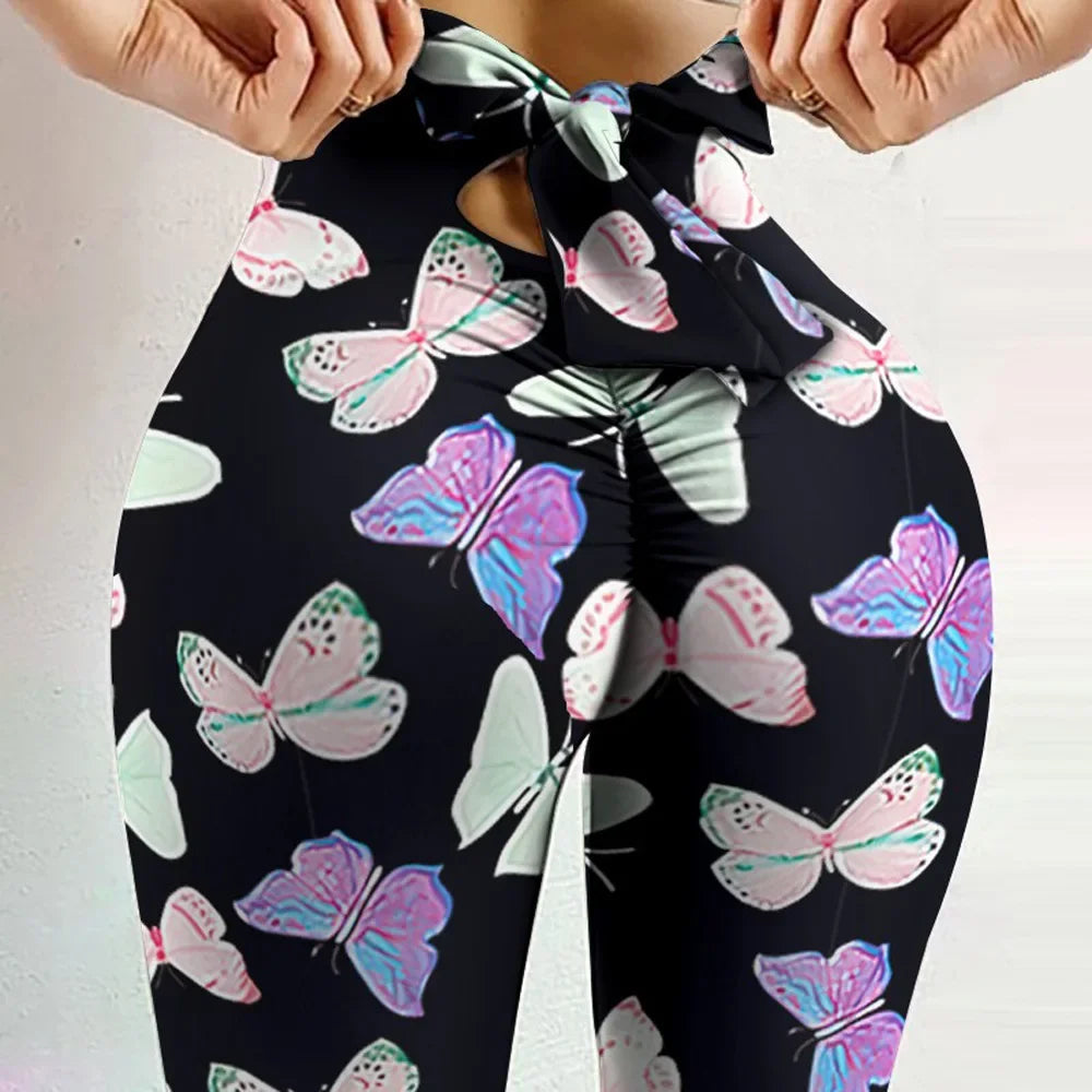 High Waist Butterfly Print Leggings β Sexy Bow Bandage Yoga Pants with Butt Lift Fit