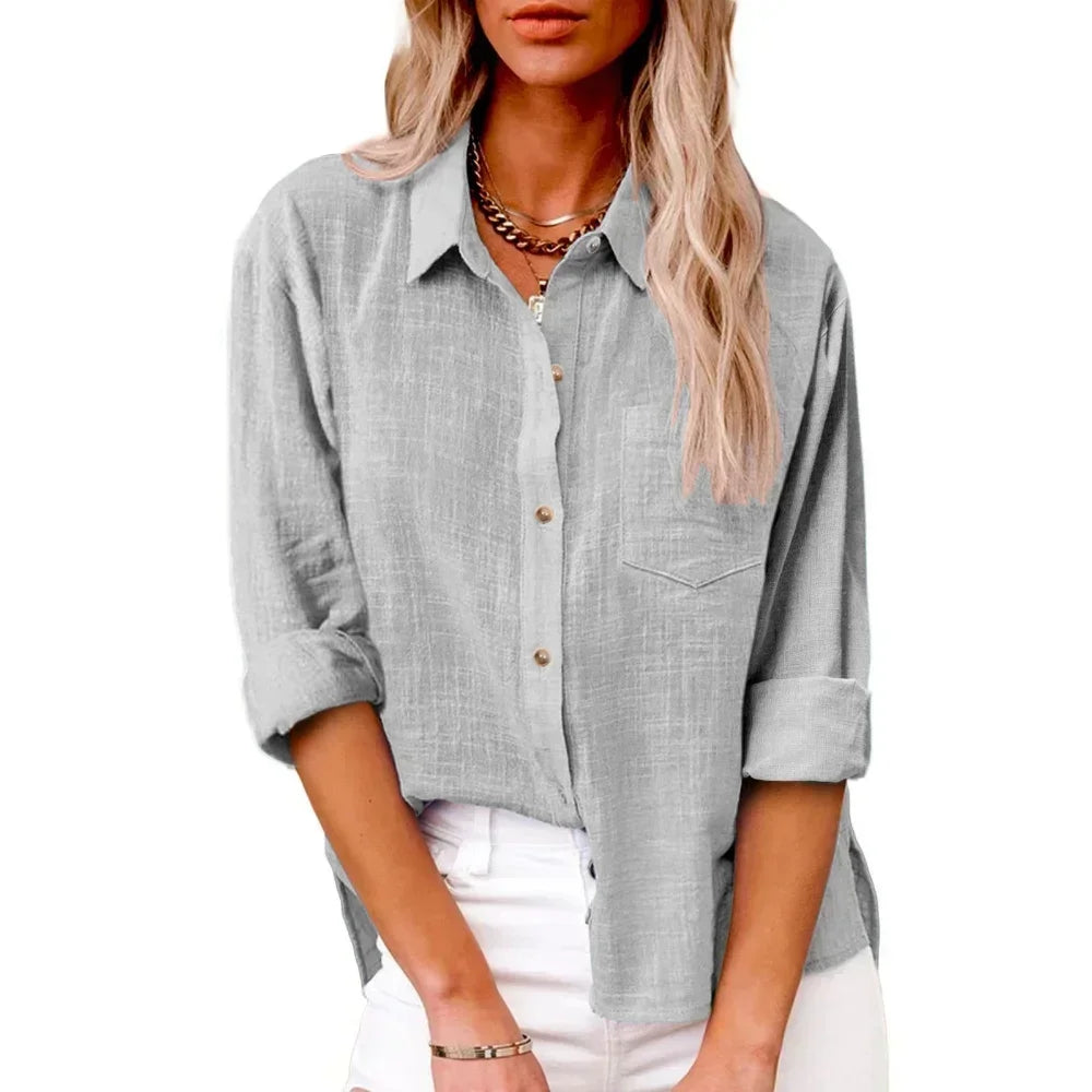 LinoChic β Cotton Linen Long Sleeve Shirt for Women