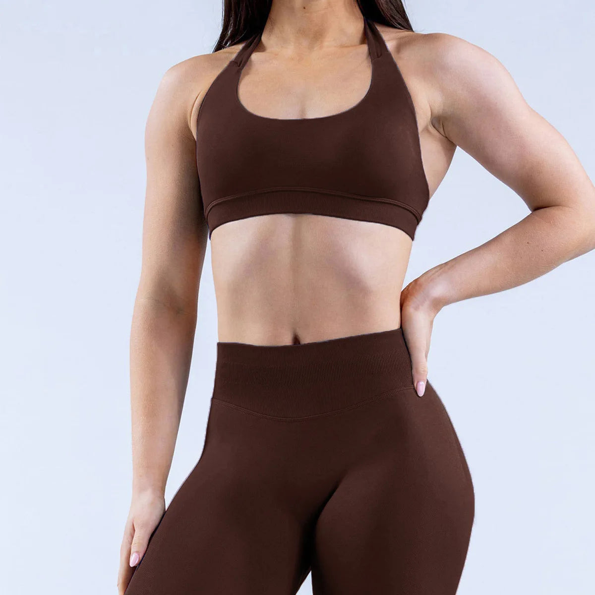 Seamless Halter Strap Sports Bra β Medium Support Padded Open-Back Yoga Crop Top