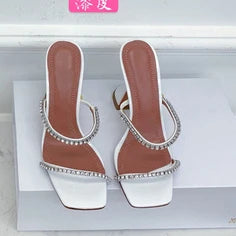 DiamondBloom β Rhinestone Chain Square Toe Sandals