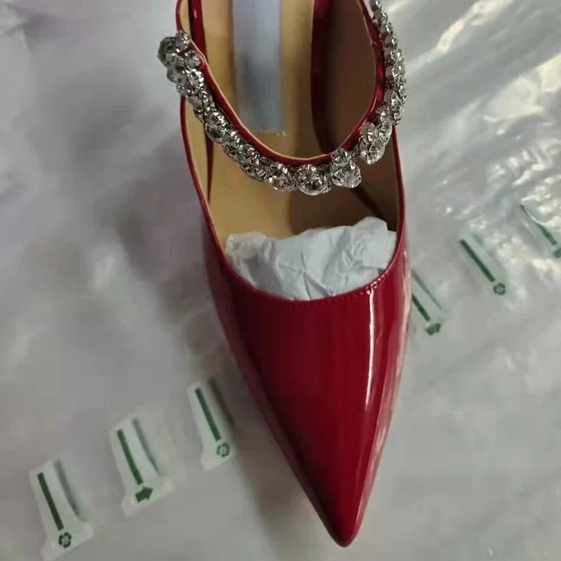 RhinestoneGlow β Pointed Baotou Summer High Heels