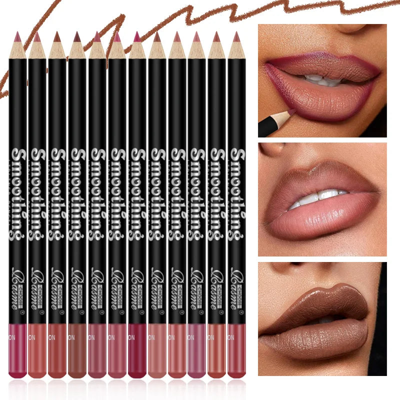 12-Piece Lip Liner & Matte Lipstick Pencil Set β Nude & Bold Colors