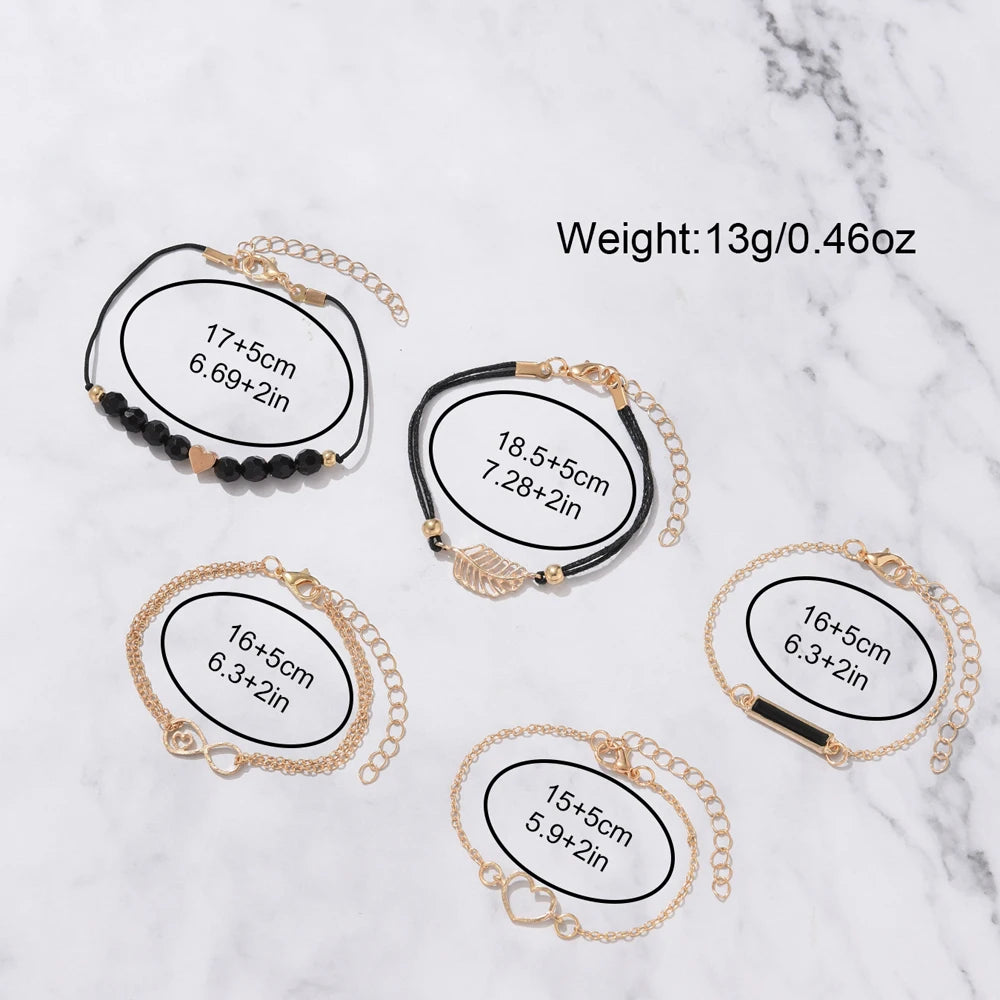 6PCS Women’s Luxury Leather Analog Quartz Watch & Bracelet Set