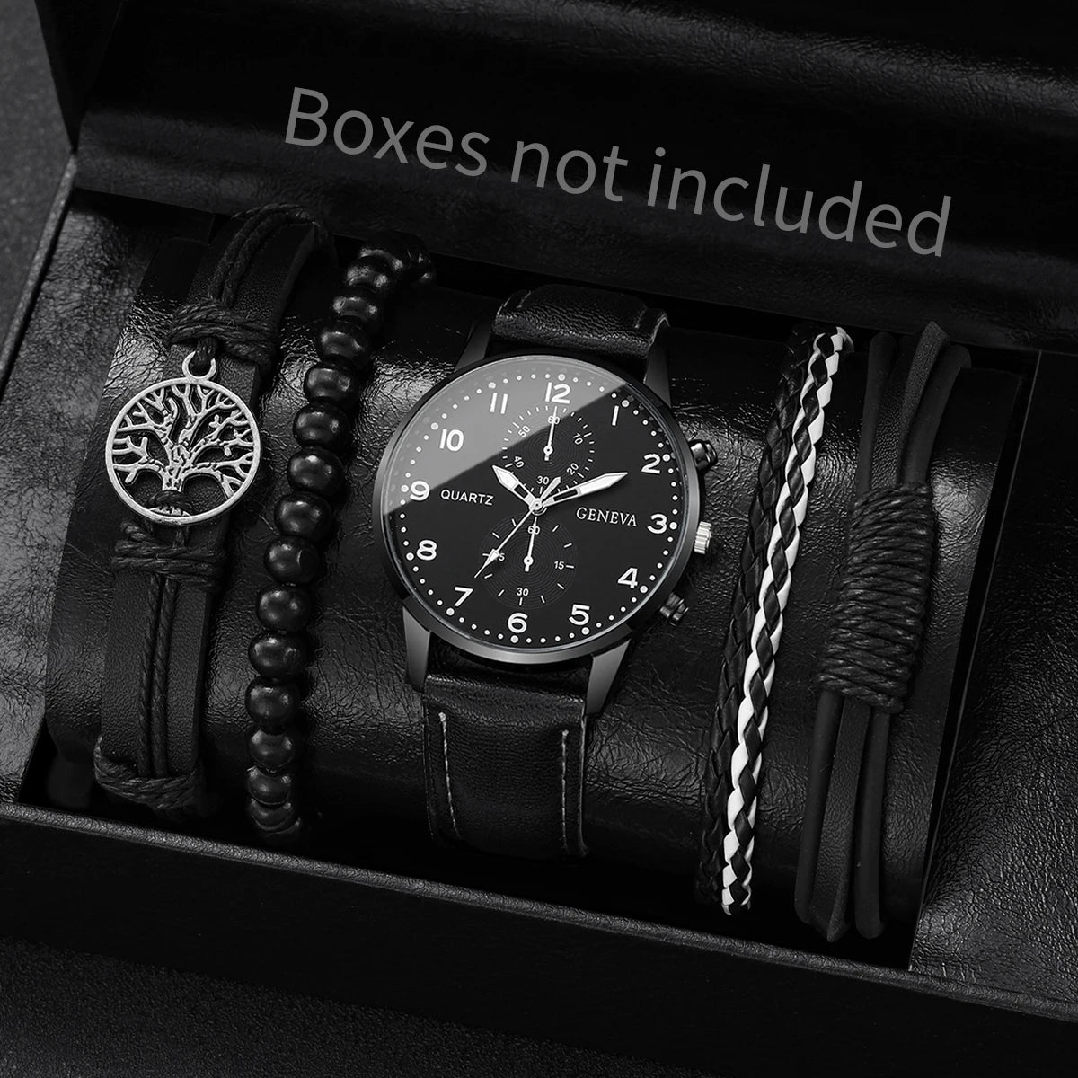4/5-Piece Men’s Vintage Quartz Watch & Leather Bracelet Set – Business Style