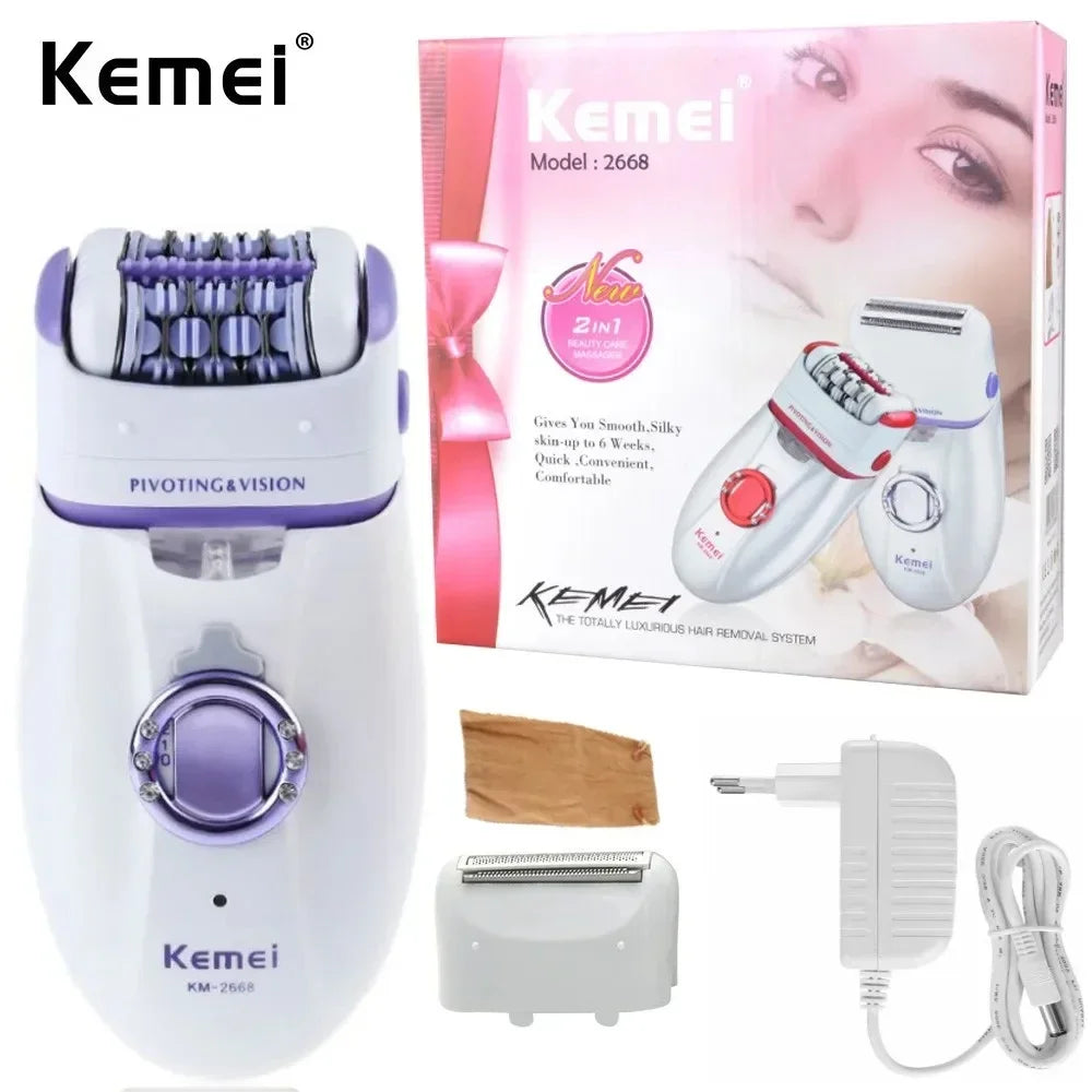 Kemei Rechargeable 2-in-1 Epilator & Shaver for Women β Smooth Skin Hair Removal Machine