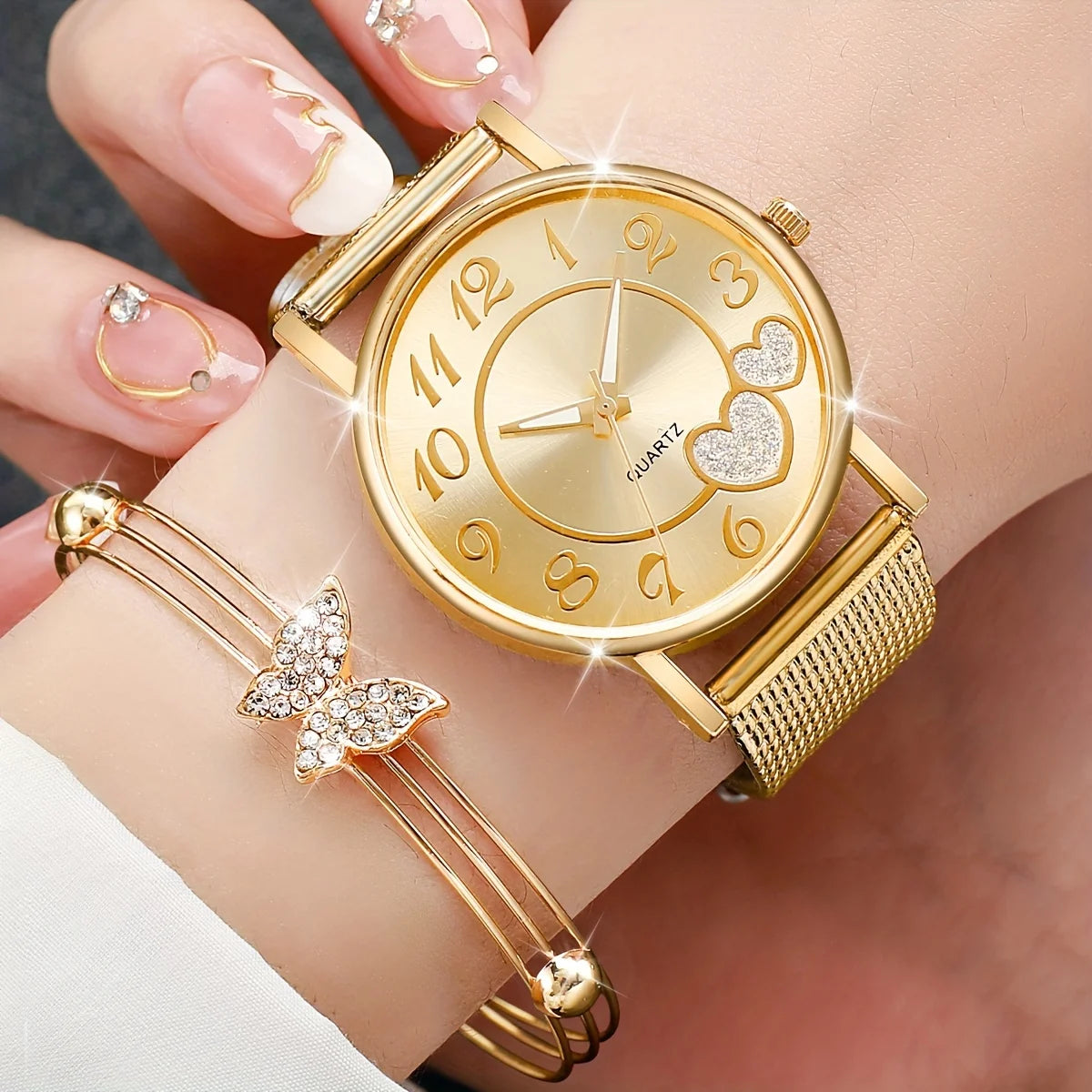 HeartTime – 3/6PCS Women’s Golden Watch & Butterfly Jewelry Set