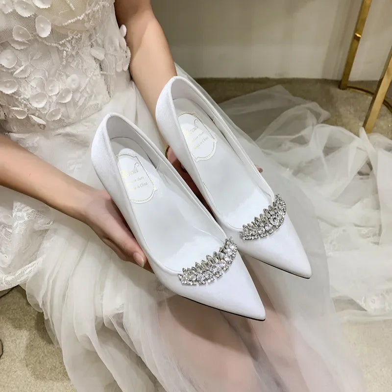 BrideGlow 2025 β Rhinestone Satin Bridal Shoes