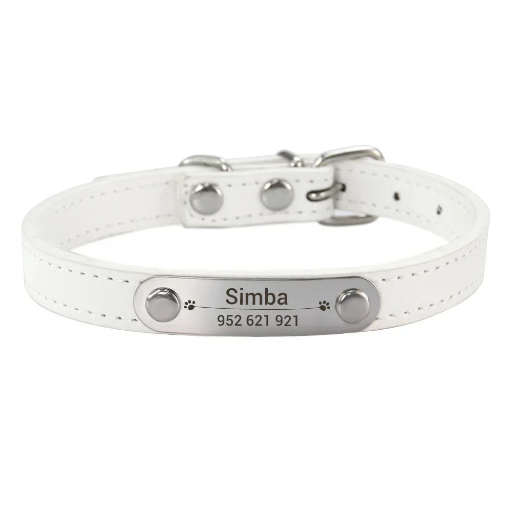 Personalized PU Leather Dog Collar β Custom Name ID Tag, Anti-Lost Design (Pink)