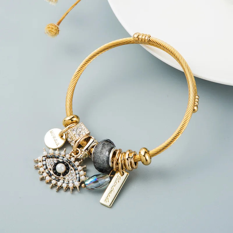 Fashion Stainless Steel Multi-Element Love Beaded Bracelet for Women