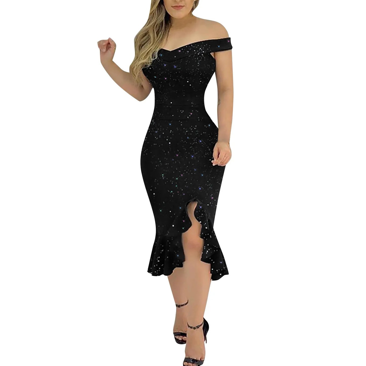 Sexy Off-Shoulder Sequin Ruffle Dress β Elegant Irregular Summer Outfit