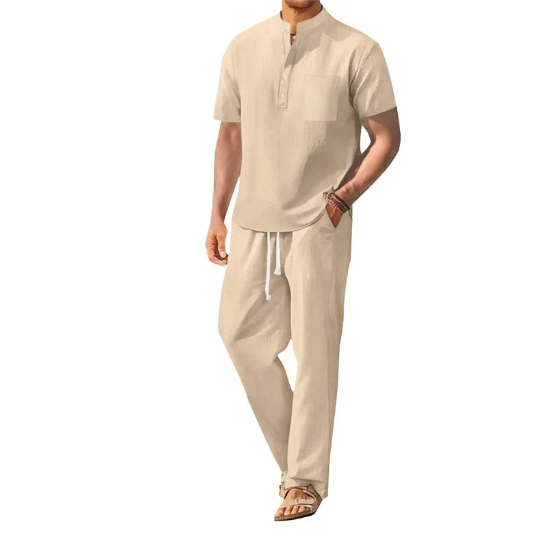 UrbanEase – Men’s Solid Henley & Pants Set
