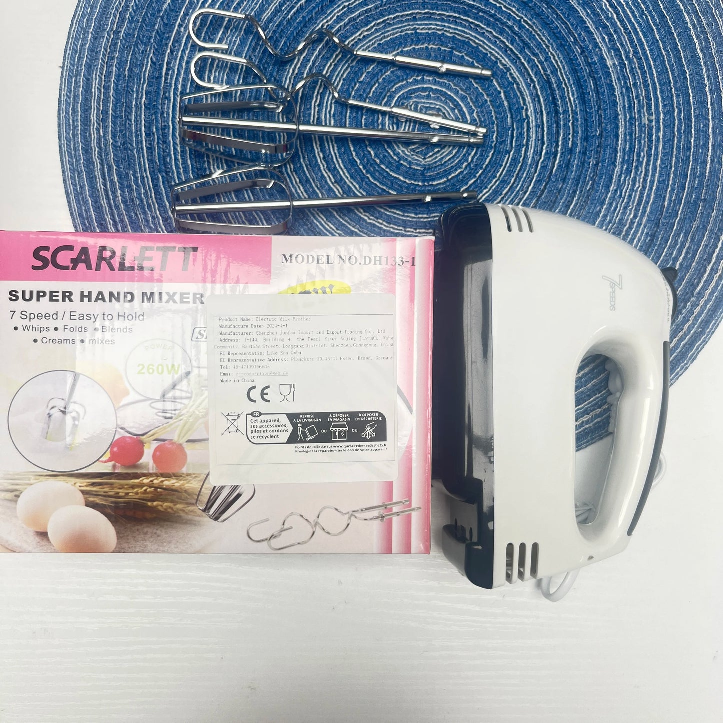 White Handheld Electric Egg Beater β 7-Speed Mini Mixer for Eggs, Cream & Baking