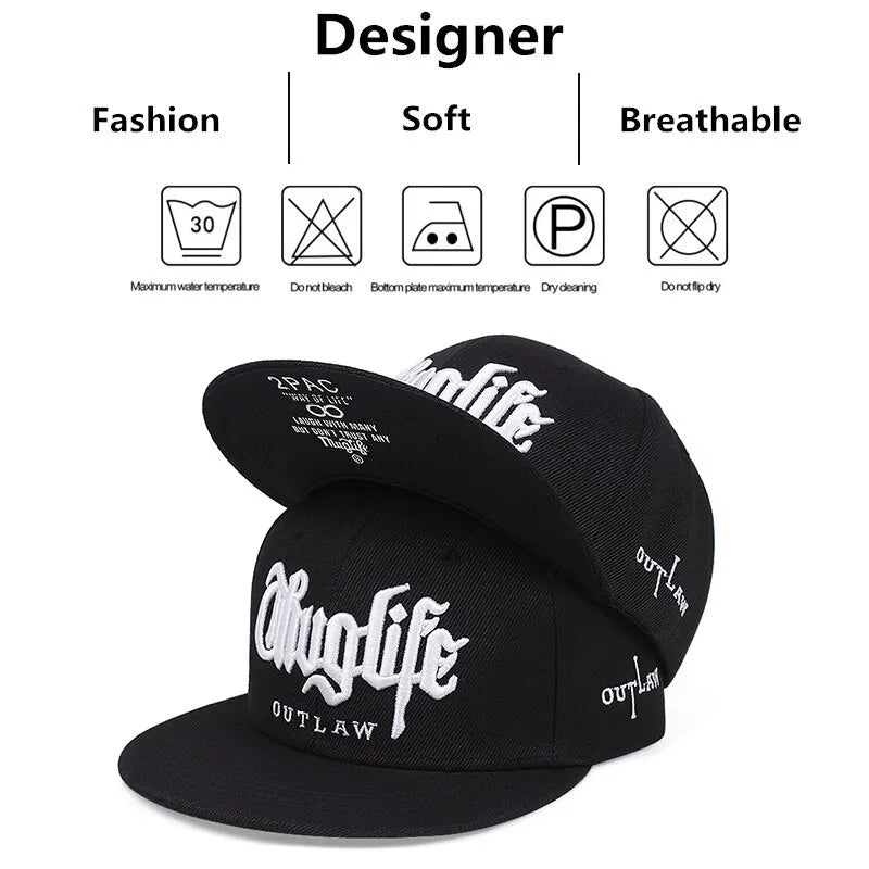 Thug Life Embroidered Snapback Cap β Adjustable Hip-Hop Baseball Hat for Adults