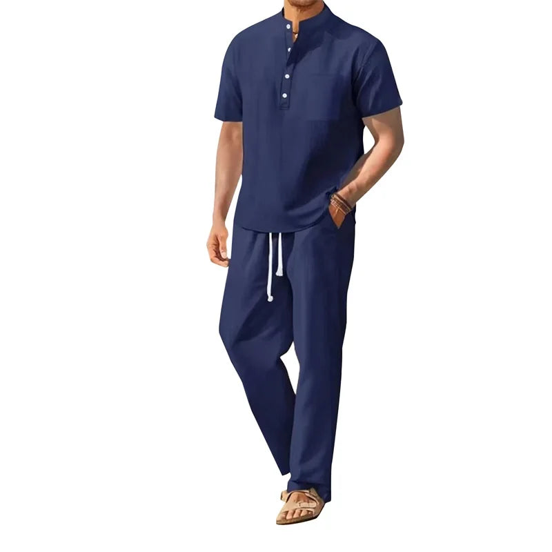 UrbanEase – Men’s Solid Henley & Pants Set