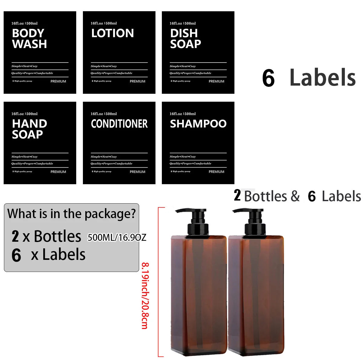 Soap Dispenser β 500ml Refillable Bottle with Labels