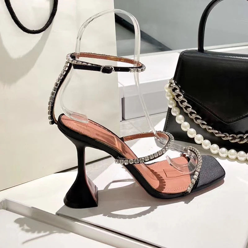 DiamondBloom β Rhinestone Chain Square Toe Sandals