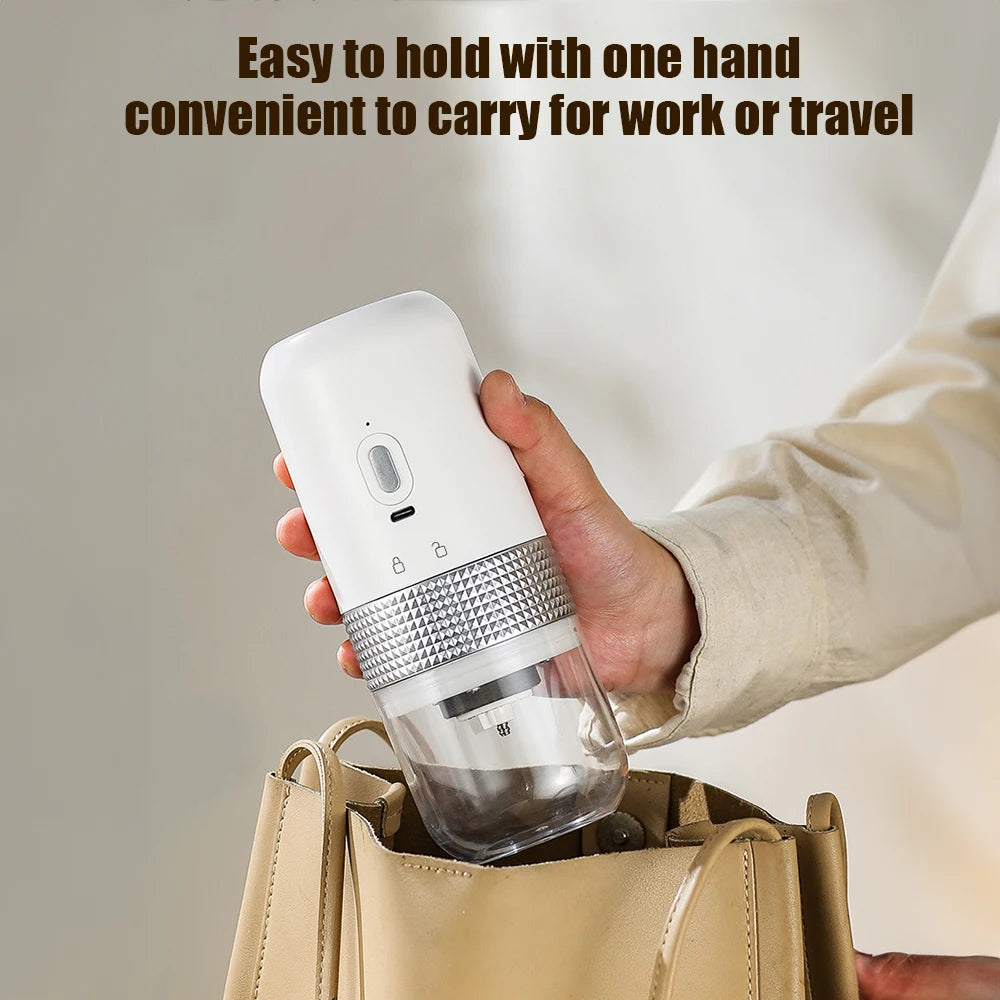 Portable Electric Burr Coffee Grinder β USB Rechargeable, Adjustable Settings, 200ml Capacity
