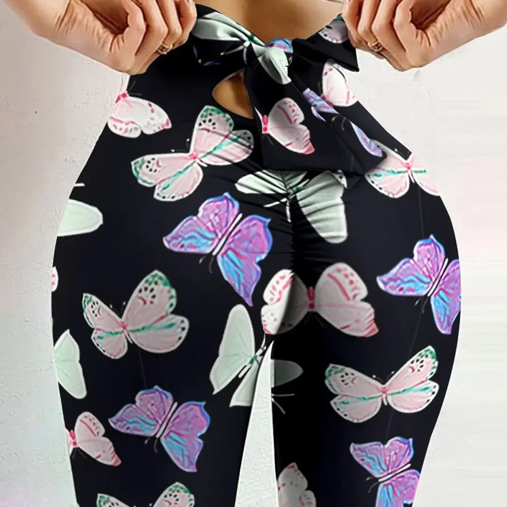 High Waist Butterfly Print Leggings β Sexy Bow Bandage Yoga Pants with Butt Lift Fit