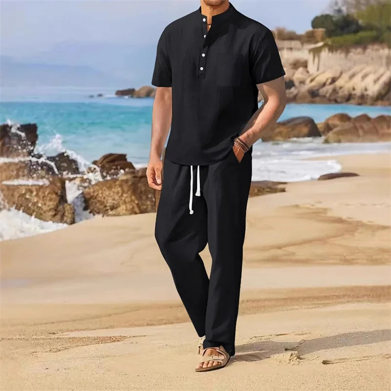 UrbanEase – Men’s Solid Henley & Pants Set