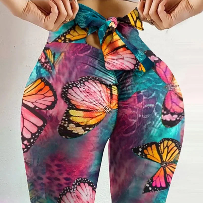 High Waist Butterfly Print Leggings β Sexy Bow Bandage Yoga Pants with Butt Lift Fit