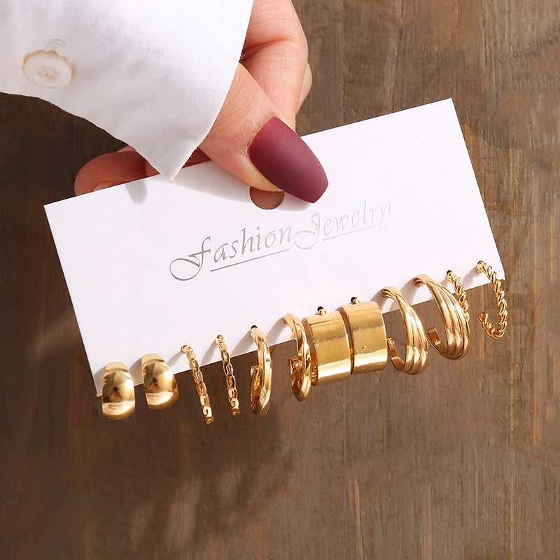 GeoPearl β Vintage Gold Geometric Pearl Earrings Set