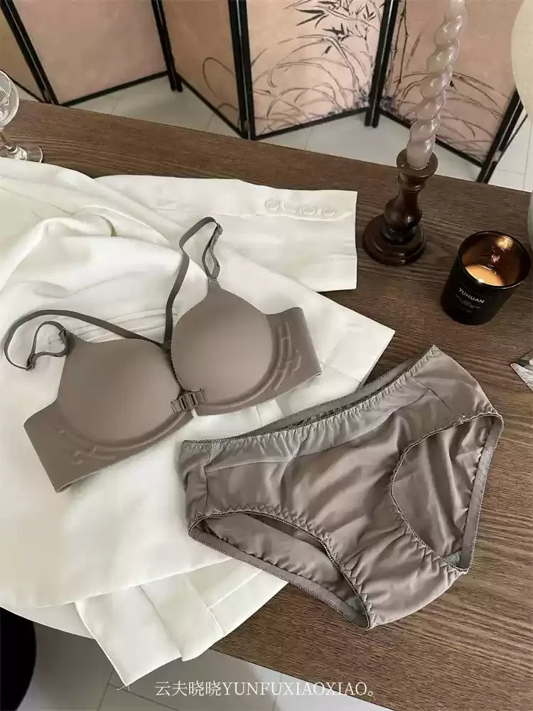 YUQI Front-Button Push-Up Bra Set β Slimming & Sexy Back Support